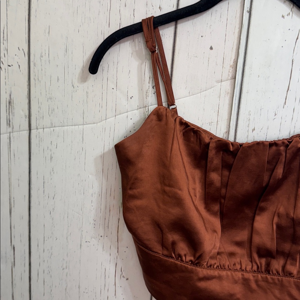 Lulu’s Luxe'd Out Brown Satin Cropped Tank Top - Picture 8 of 14